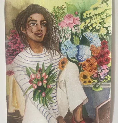 Black Woman in Flower Bed