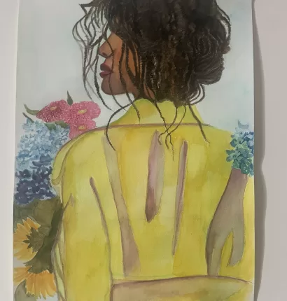 Black woman in yellow raincoat