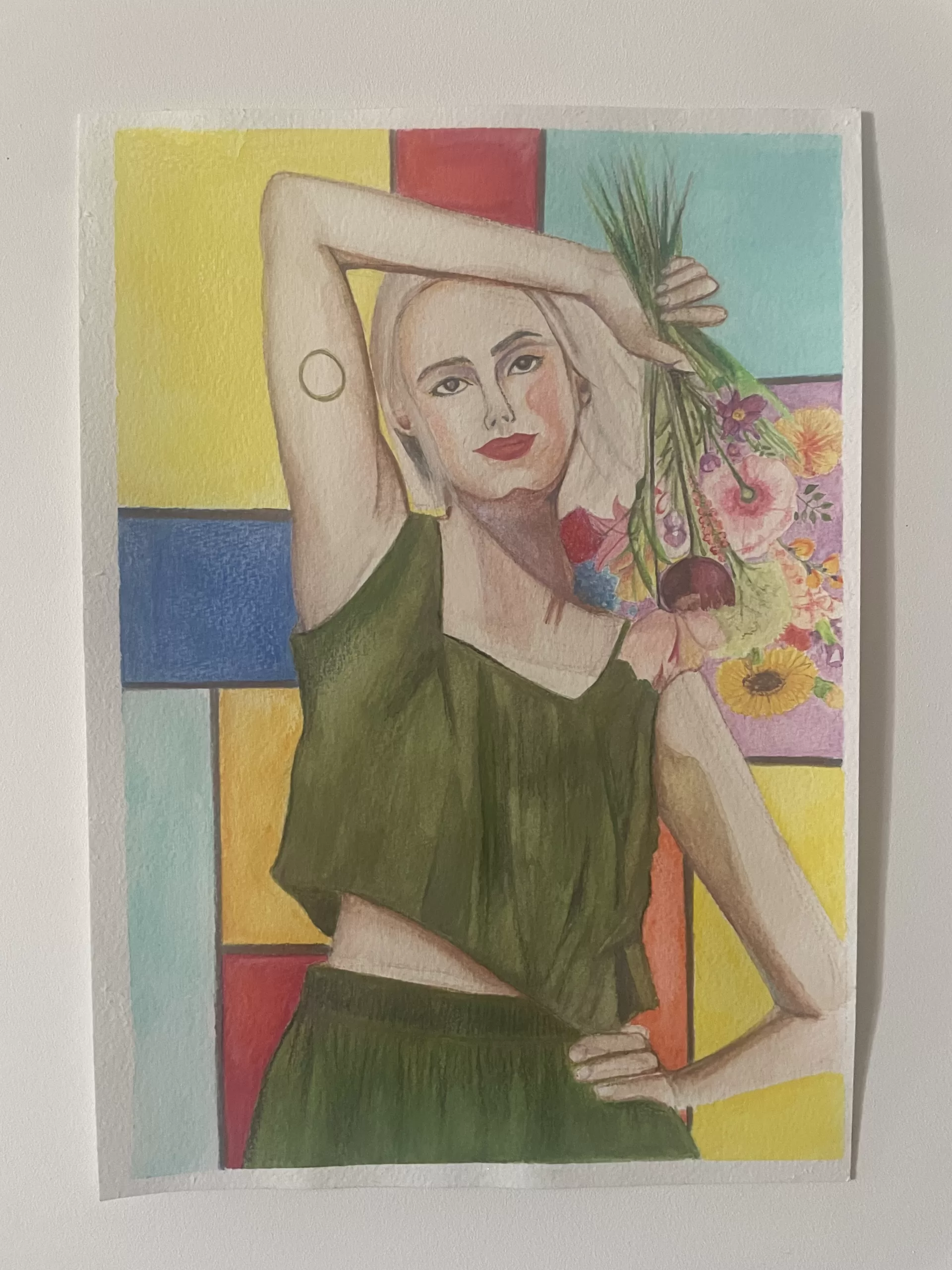 Blonde woman, green clothes Digital Print A4