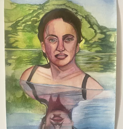 Woman swimming in lake Digital Copy A4